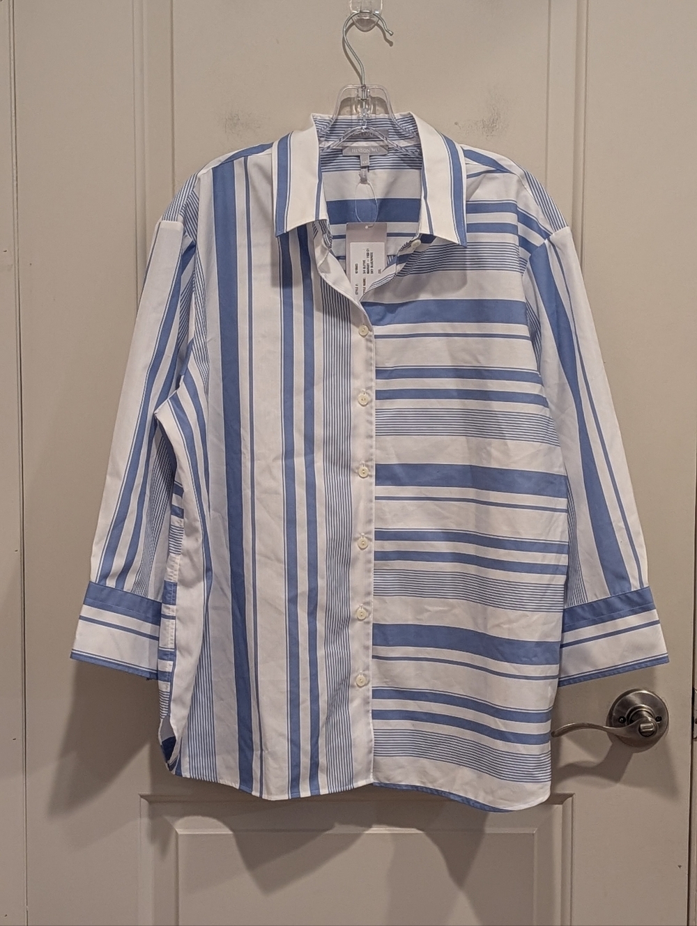 Hinson Wu Women's Classic Blue & White Striped Button-Down Shirt XXL